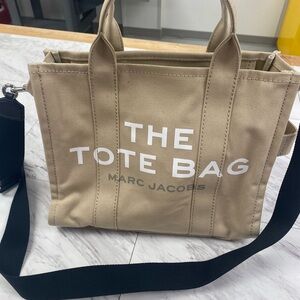 Marc Jacobs Beige Canvas 'The Tote Bag' with Black Strap